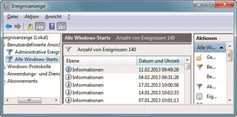 Windows-Starts ermitteln: Die Ereignisanzeige zeigt, wann der PC gestartet wurde