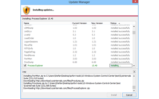 Der Update-Manager des Windows System Control Center prüft, ob neue Versionen eines Tools bereitstehen.