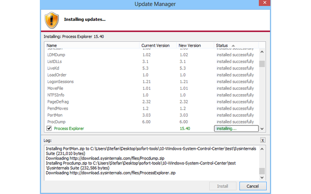 Der Update-Manager des Windows System Control Center prüft, ob neue Versionen eines Tools bereitstehen.