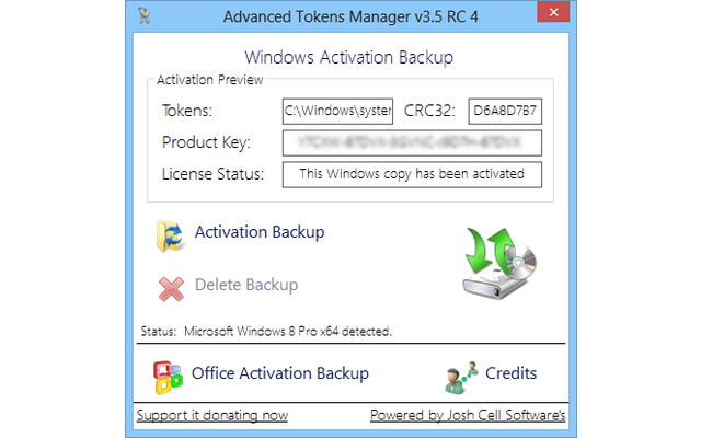 Advanced Tokens Manager sichert die Lizenzdaten von Windows und Office und stellt die Aktivierung nach einer Neuinstallation wieder her.