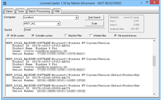LicenseCrawler durchsucht Ihren Windows-PC nach den Seriennummern und Lizenzschlüsseln Ihrer gekauften Software und speichert diese in einer Textdatei.