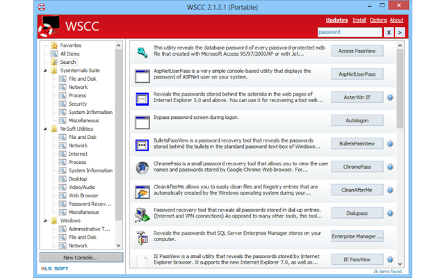 Windows System Control Center Portable – kurz WSCC – ist eine Sammlung mit über 250 System-Tools.