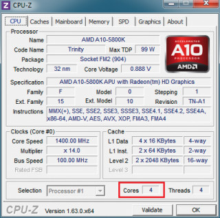 CPU-Z: Zwei oder vier Prozessorkerne sollten es schon sein, um die Geschwindigkeit einer SSD voll auszuschöpfen