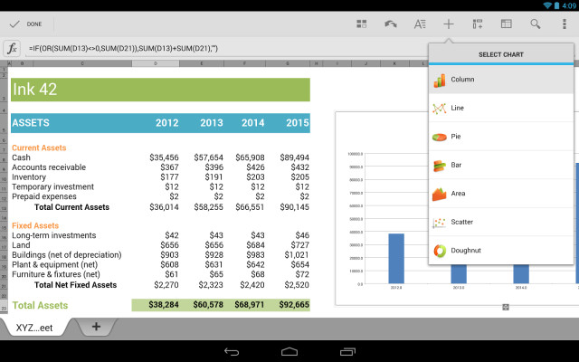Tabellenkalkulation: So sieht in QuickOffice das Bearbeiten von Tabellen auf einem Tablet-PC mit Android aus