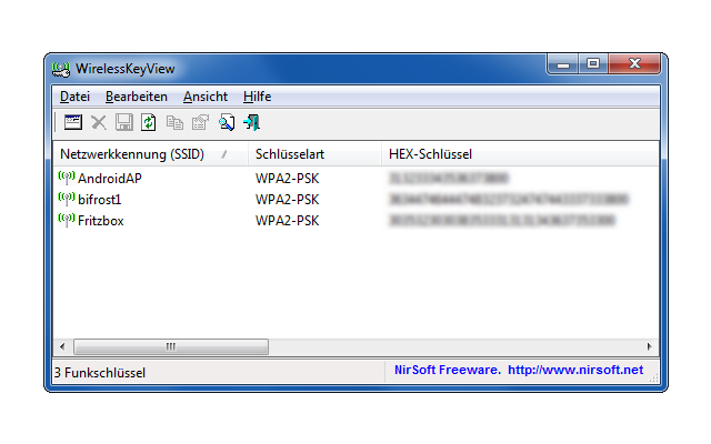 WirelessKeyView spürt verloren gegangene WLAN-Schlüssel wieder auf und löscht nicht mehr benötigte WLAN-Schlüssel aus der Windows-Registry.