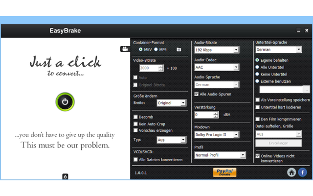 Easybrake konvertiert Videodateien mit nur einem Klick ins MKV- oder MP4-Format.