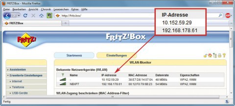 Router-Check: Viele WLAN-Router, etwa die Fritzbox, zeigen auf einen Blick, welche Computer gerade am Funknetz angemeldet sind (Bild 1).