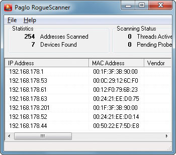 Rogue Scanner 2.6.0: Das Tool deckt die IP- und die MAC-Adressen aller Computer auf, die gerade Ihr WLAN nutzen (Bild 3)