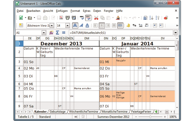 Platz 6 – LibreOffice: Die Tabellenkalkulation lässt sich auch als Kalender und Terminplaner verwenden.