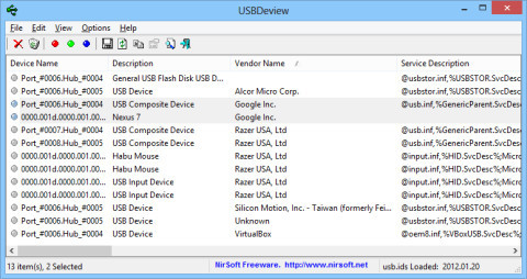 Entfernen Sie mit USBDeview alle Einträge für Ihr Android-Gerät.