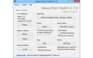 Das Nexus Root Toolkit rootet Android-Geräte der Google Nexus-Serie. Das Toolkit entsperrt den Bootloader, schaltet den Root-Zugriff frei und installiert die Custom Recovery TWRP.