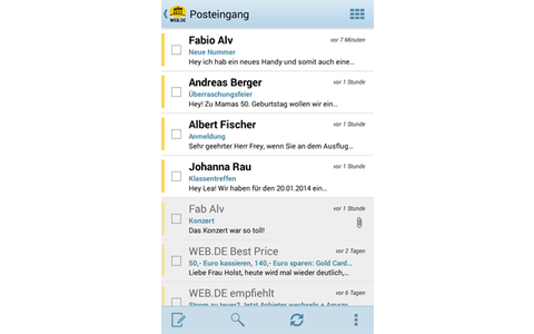  WEB.DE Mail: Ein Vorteil vor allem bei Smartphone sist, dass man stets auf allen Kanälen erreichbar ist und man auch unterwegs Zugriff auf seine E-Mails hat. Die App von Web.de ermöglicht den Zugriff auf das Web.de-Mail-Konto und das Adressbuch.