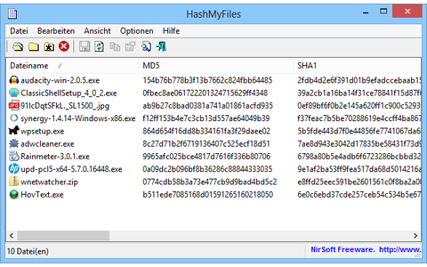 HashMyFiles erstellt MD5-, CRC32- und SHA-Prüfsummen von Ihren Dateien, damit Sie Manipulationen erkennen können, bevor ein heruntergeladenes Programm ausgeführt wird.