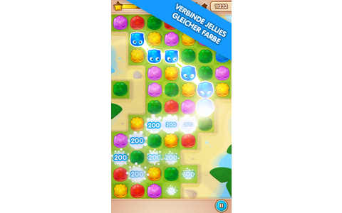 Jelly Splash: In diesem Puzzle-Abenteuer verbinden Sie farbenfrohe Jellys und lösen 200 Level. Jelly Splash lässt sich kostenfrei spielen. Manche Items, etwa Extra-Züge oder Leben, erfordern aber eine Facebook-Verbindung oder Bezahlung.