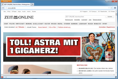Astra-Werbung: Die Browser-Erweiterung des Bierbrauers ersetzt Werbung auf Webseiten durch eigene Banner.