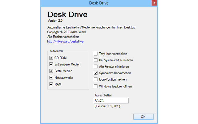 Desk Drive erleichtert die Arbeit mit externen Speichermedien und anderen Massenspeichern, indem das Tool für alle angeschlossenen Speichermedien automatisch eine Verknüpfung auf dem Desktop anlegt.