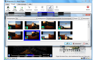 FF Diaporama verwandelt Fotos und Videoclips in ausdrucksstarke HD-Filme. Die einzelnen Sequenzen lassen sich mit Übergängen oder Zoom-, Rotations- und Ken-Burns-Effekten versehen.