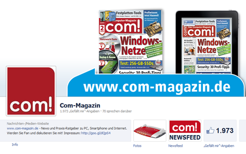 Auch das com!-Magazin ist bei Facebook mit aktuellen News und Praxis-Ratgeber zu PC, Smartphone und Internet.