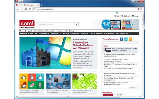 Der kostenlose Webbrowser Opera bietet eine tab-basierte Nutzeroberfläche und kann im Funktionsumfang mit den Wettbewerbern Chrome und Firefox mithalten. Seit dem Umstieg auf die Web-Kit-Engine unterstützt Opera auch zahlreiche Chrome-Erweiterungen.
