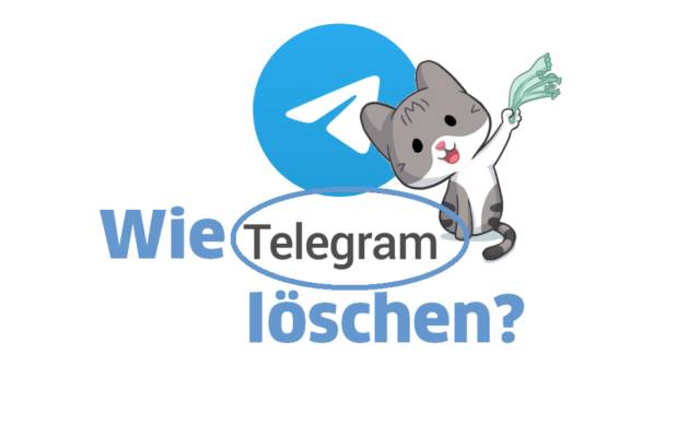 Telegram-Logo mit zum Abschied winkender Cartoon-Katze