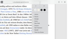 Der Screenshot zeigt das Symbol auf der rechten Seite der Adressleiste, mit dem die Schriftart und weitere Einstellungen festgelegt werden