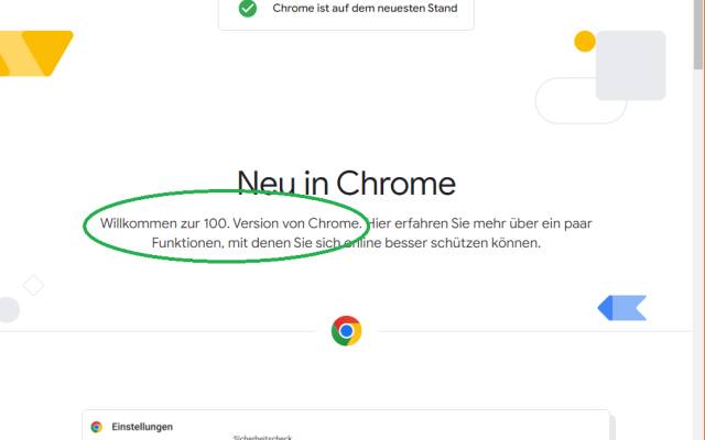 Google Chrome zeigt Versionsnummer 100