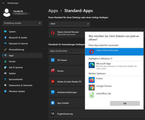 Windows-11-Einstellungen für Standard-Apps