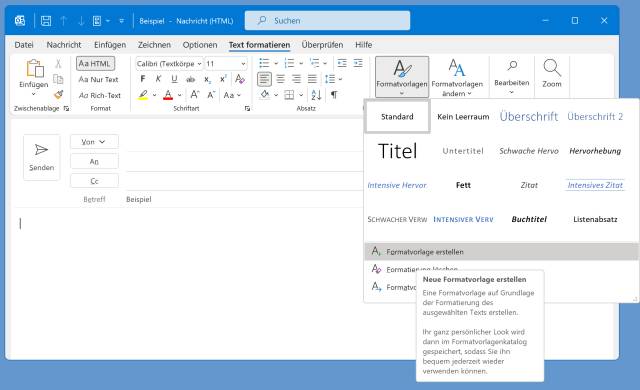 Screenshot Outlook-Formatvorlagen