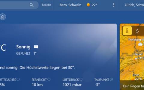 Screenshot der falschen Wetterangabe aus dem Microsoft-Wetter