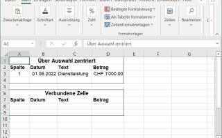 Excel-Tabellen mit Überschrift, einmal mit und einmal ohne verbundene Zellen