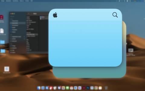 In Hintergrund ist ein unscharfer Desktop des Macs zu sehen; im Vordergrund steht das Symbol für die Systemeinstellung «Schreibtisch und Bildschirmschoner»