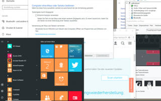 Ein Windows-10-Desktop mit Startmenü und geöffneten Fenstern