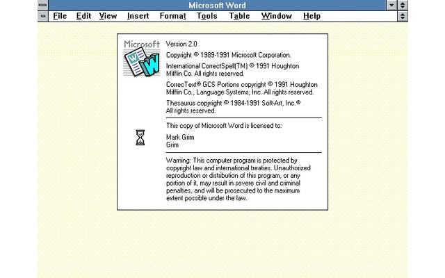 Microsoft Word for Windows 2.0 Splash Screen (1991)