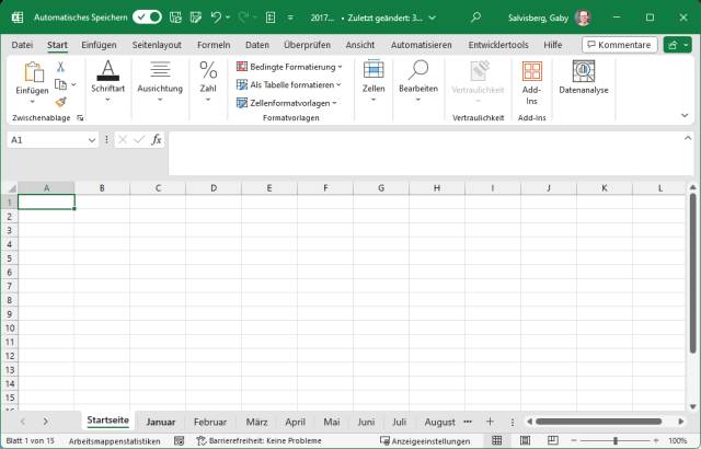 Excel-Tabelle mit mehreren Tabellenblättern