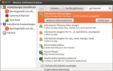 Ubuntu Software-Center: Mit Gstreamer installieren Sie häufig benötigte Codecs nach (Bild 3).