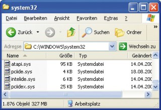 Treiber für XP einbinden: Diese vier Treiber müssen im Verzeichnis „C:\Windows\System32\Drivers“ vorhanden sein.