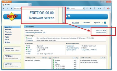Fritz OS 6.0: Die Bedienoberfläche von Fritz OS 6.0 ähnelt früheren Versionen. Welche Version Sie installiert haben, steht oben rechts.