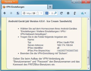VPN-Informationen: Die Fritzbox zeigt alle wichtigen VPN-Infos in diesem Fenster an. Drucken Sie die Daten am besten aus.