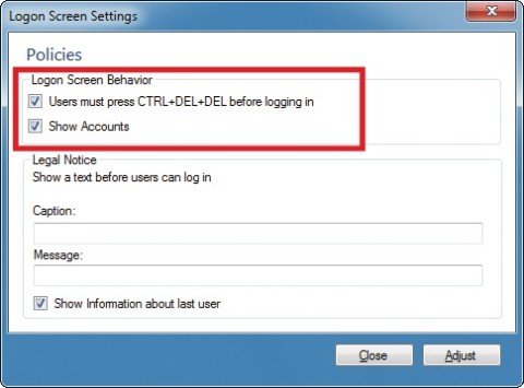 Sichere Windows-Anmeldung: Das Tool Windows 7 Account Screen Editor ändert die Optik des Anmeldebildschirms. Unter „Policies“ lässt sich zudem festlegen, wie sich die Nutzer des Computers anmelden sollen.