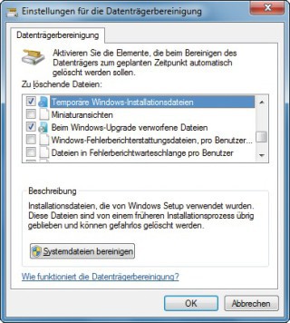 Datenträgerbereinigung: Das Windows-Tool entfernt überflüssige Dateien, die Windows bei der Reparaturinstallation angelegt hat.