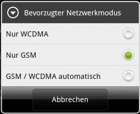 Die UMTS-Einstellungen („WCDMA“) sollten Sie abschalten, wenn Sie unterwegs kein High-Speed-Internet benötigen (Bild 5).