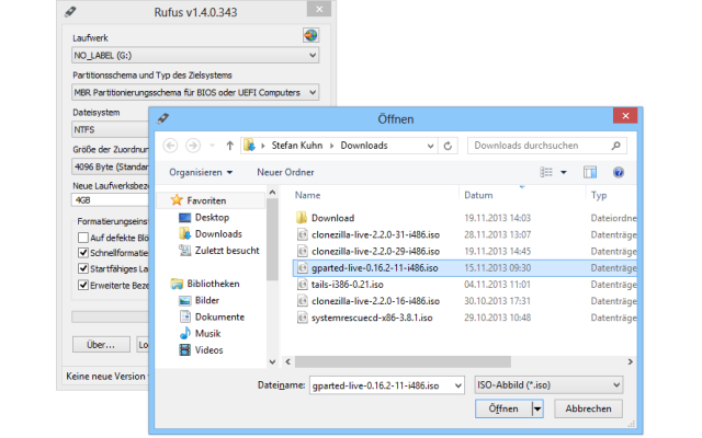 Rufus - Die Gratis-Software macht USB-Sticks bootfähig und installiert auf Wunsch eine ISO-Datei als Live-System darauf. Das Tool unterstützt dabei sämtliche Live-Systeme auf Basis des Bootloaders Isolinux und des Mini-Windows Win PE. Hinweis: Bei dem Vor