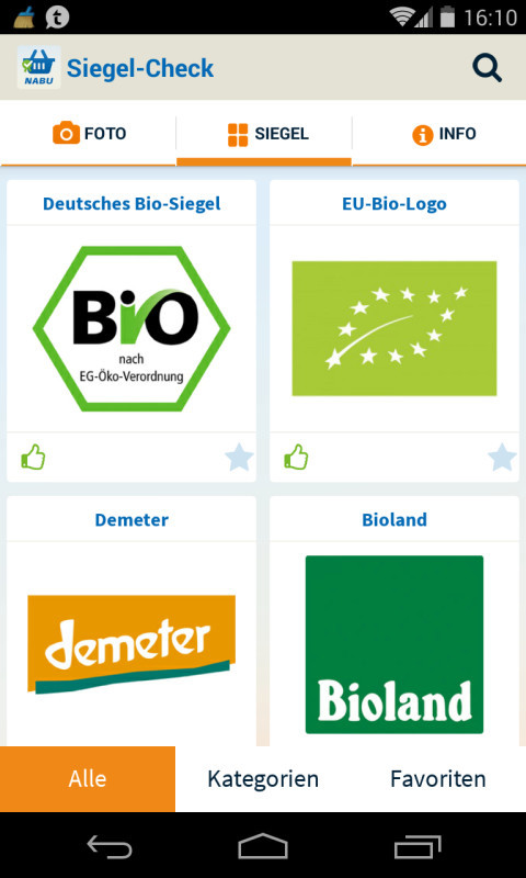 NABU Siegel-Check: Die App für Android-Smartphones und Apples iPhone zeigt, welche Logos für ökologisch empfehlenswerte Produkte stehen.