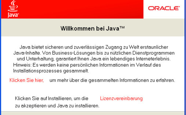 Empfehlung: Java 6 Update 21 installieren
