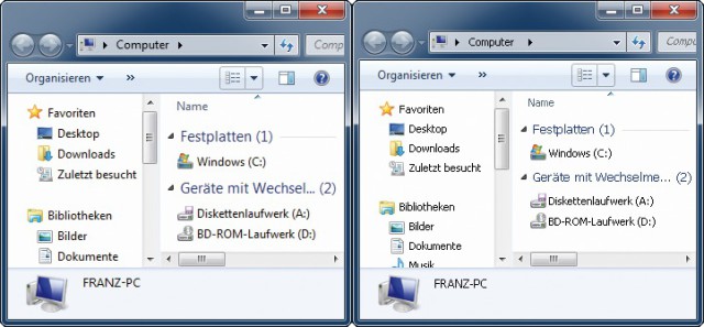 Scharfe Schrift: In Windows 7 sehen die Schriften verwaschen aus (links). Die Schalt- und eine andere Systemschriftart auswählt, ist die Schrift schärfer (rechts) (Bild 6).