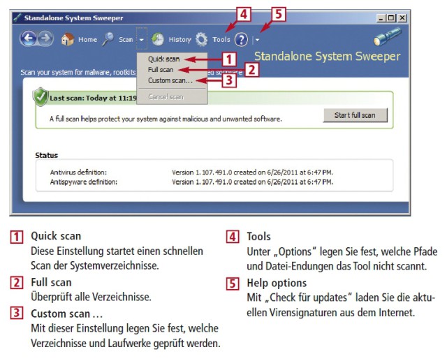 Der Microsoft Standalone System Sweeper Beta ist ein Live-System, das Windows-Rechner auf Viren und andere Schädlinge durchsucht (kostenlos, http://connect.microsoft.com/systemsweeper) (Bild 3).