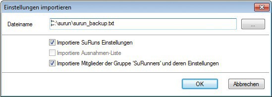 Blitz-Konfiguration:Wenn Sie eine Sicherungsdatei angelegt haben, lässt sich Surun durch wenige Klicks wiederherstellen oder auf anderen PCs einrichten (Bild 5).