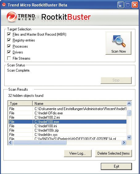 Rootkit Buster: Der Rootkit-Jäger prüft in der neuesten Version sogar den MBR der Festplatte auf Rootkits.