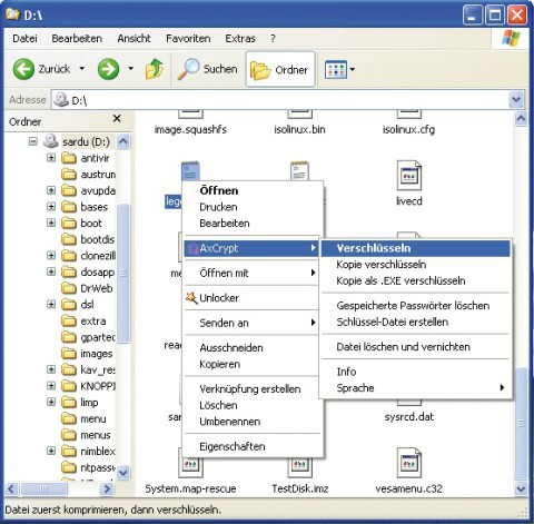 Verschlüsseln im Explorer: Axcrypt integriert sich direkt in den Windows-Explorer.