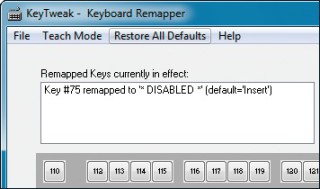 Änderungen rückgängig machen: Der Menübefehl „Restore All Defaults“ macht alle Änderungen an Ihrer Tastatur rückgängig.